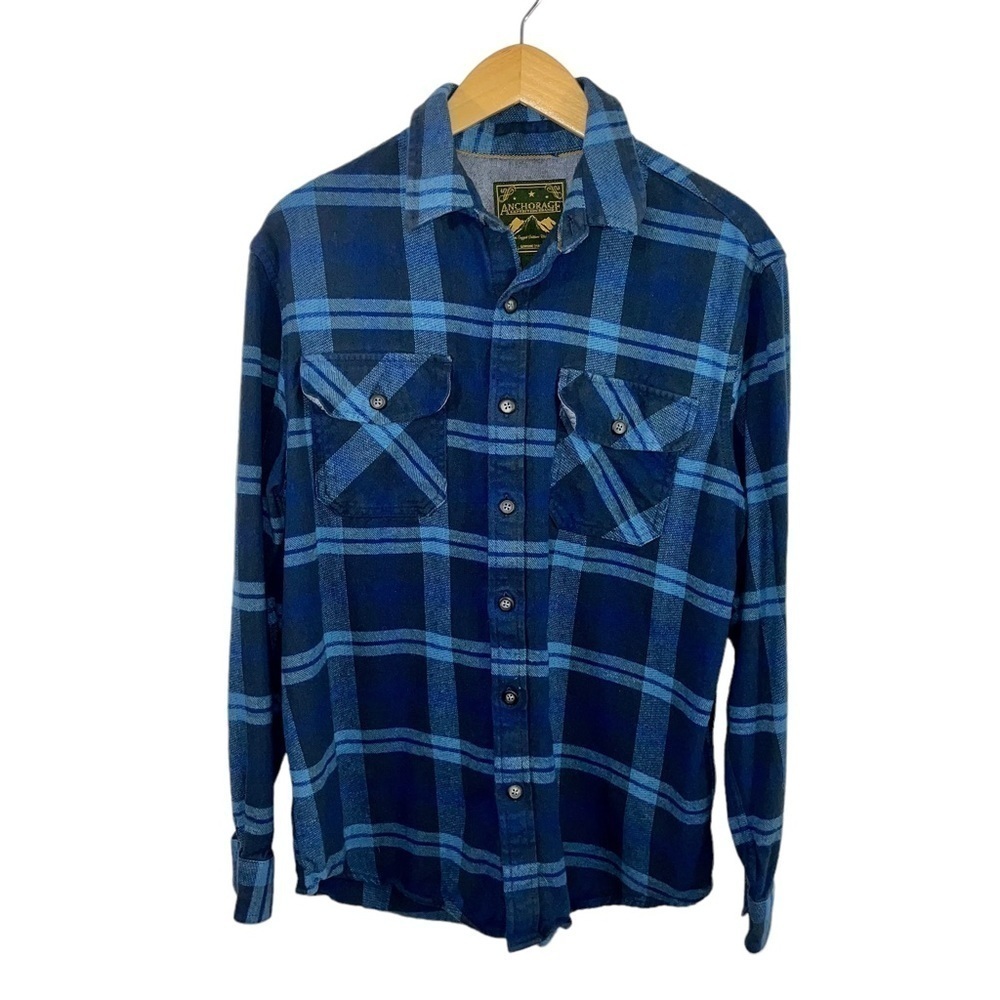 Anchorage Expedition Men's Size Medium Blue Plaid Flannel Button Front Shirt